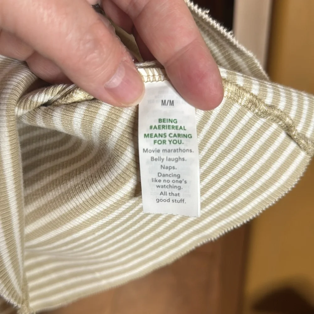 Aerie Henley No BS Tank Top Tan White Stripe Size Medium